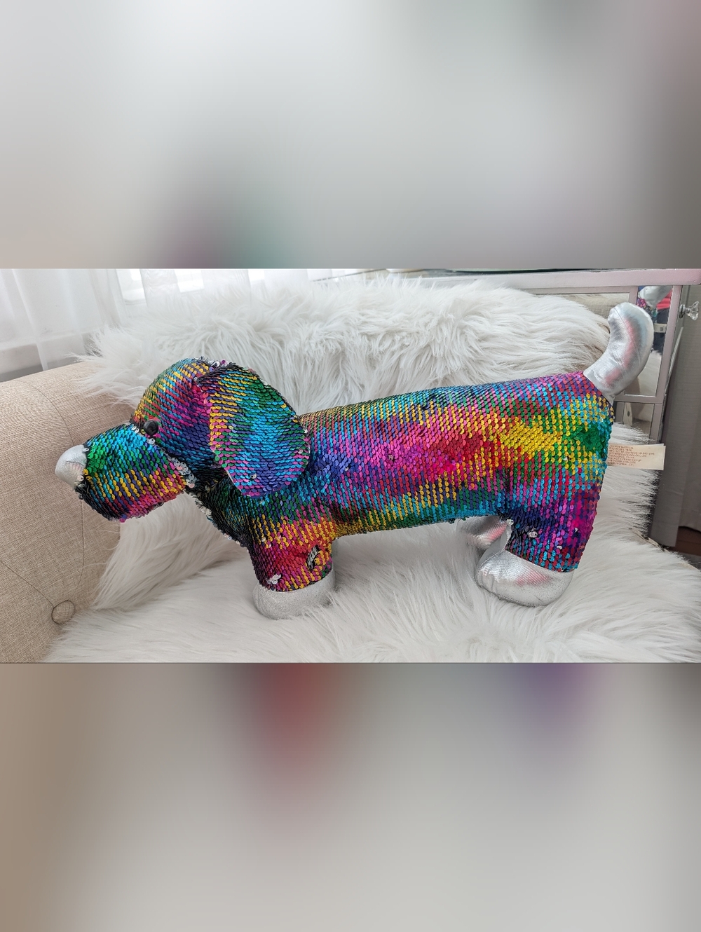 DACHSHUND Sequin Flip Plush Large RAINBOW Weiner Dog Stuffed Animal